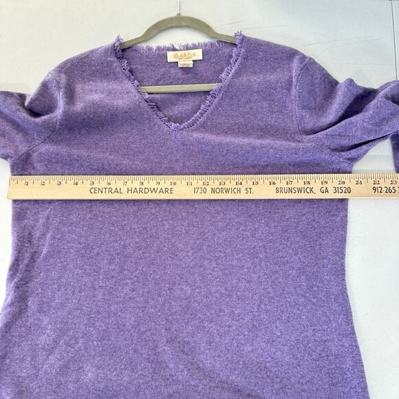 Peck & Peck 100% Cashmere V-Neck Sweater Sz XL Heather Purple Fringe Trim Preppy - Picture 8 of 11